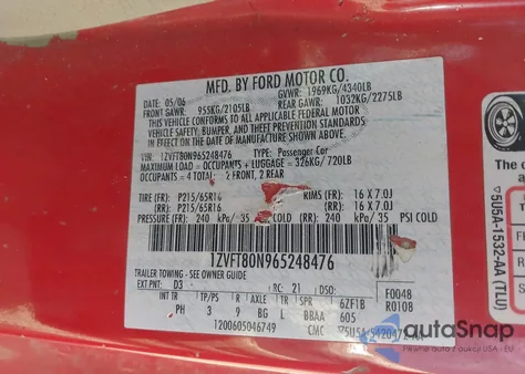 2006 Ford Mustang V6 from USA, damaged, VIN 1ZVFT80N965248476